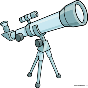 Step-by-step drawing of a telescope on a tripod, showing clear cylindrical shapes and structural lines.