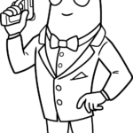 Black and white line art of Agent Peely from Fortnite, featuring clear outlines of the banana character wearing a suit, ready for coloring.