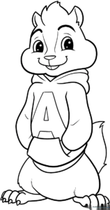 Black and white line art of Alvin from Alvin and the Chipmunks, featuring clear outlines for easy coloring by children.