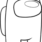 Black and white line art of an Among Us crewmate character with a rounded visor, ready for kids to color with crayons or markers.