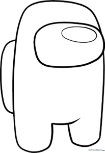 Black and white line art of an Among Us crewmate character with a rounded visor, ready for kids to color with crayons or markers.