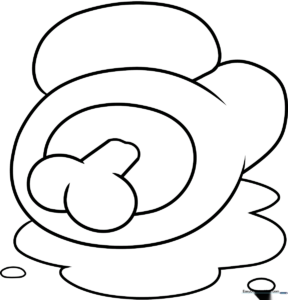 Line art of an Among Us crewmate character lying on the ground, featuring clean outlines for easy coloring and creative customization.