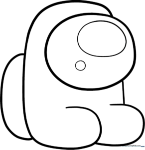 Black and white line art of an Among Us Mini character with a simple visor and rounded body, ready for coloring.