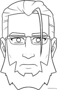 Black and white line art of an anime-style beard and mustache, designed for coloring practice with clear, bold outlines.