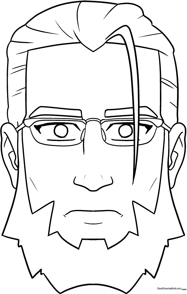 Black and white line art of an anime-style beard and mustache, designed for coloring practice with clear, bold outlines.