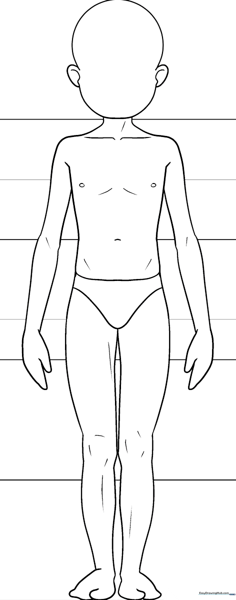 Black and white line art of a standing anime-style boy figure, featuring clear outlines for coloring clothing and hair details.