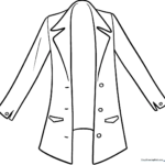 Black and white line art of a stylish anime-style trench coat with clear outlines for easy coloring by children.