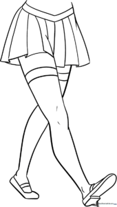 Line art of anime-style female legs wearing boots, designed for coloring practice and character design exercises.