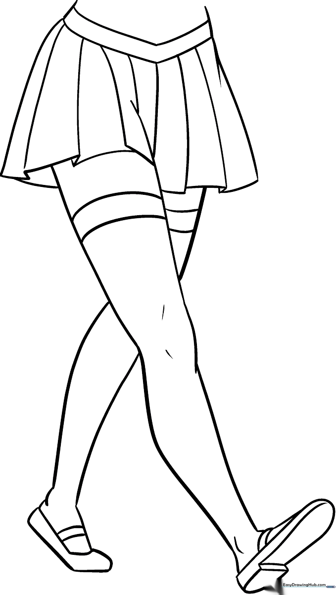 Line art of anime-style female legs wearing boots, designed for coloring practice and character design exercises.