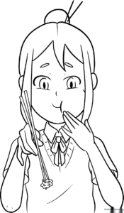 Line art of an anime girl holding a snack, featuring clean outlines perfect for coloring with markers or colored pencils.