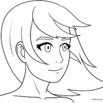 Black and white line art of various anime hairstyles for girls, featuring distinct bangs and flowing layers ready for coloring.