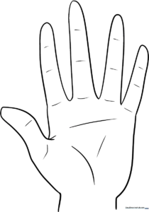 Clean line art of various anime-style hand gestures including open palms and pointing fingers, designed for coloring and anatomy study.