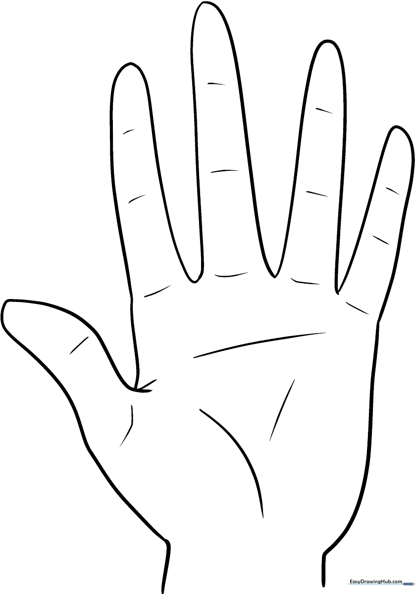 Clean line art of various anime-style hand gestures including open palms and pointing fingers, designed for coloring and anatomy study.