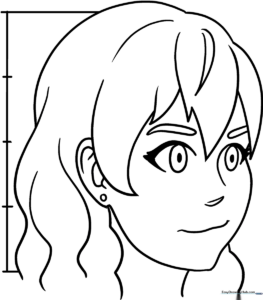 Clean line art of an anime character head in 3/4 view, showing correct eye placement and jawline structure for art practice.