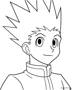 Line art of Gon Freecss from Hunter x Hunter, featuring his spiky hair and tunic, ready for coloring.