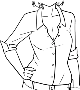 Black and white line art of a short-sleeved anime-style shirt, featuring clean outlines perfect for coloring and pattern design.