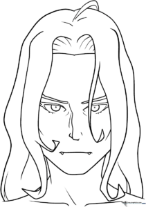 Detailed line art of an anime-style vampire character with flowing white hair and a high-collared cape, ready for coloring.