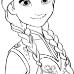 Detailed line art of Anna from Frozen, featuring her signature braided hairstyle and winter outfit, designed for children to color.