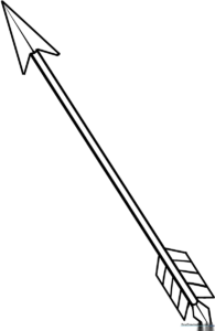 A clear, bold-lined arrow illustration on a white background, designed for children to practice coloring and fine motor skills.