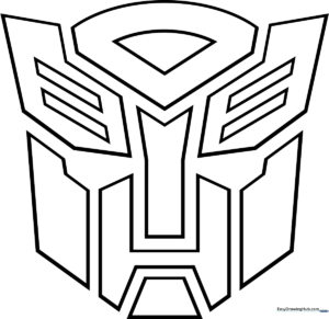 Black and white line art of the iconic Autobots face-mask emblem from Transformers, featuring clean, thick outlines for easy coloring.