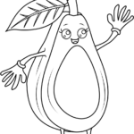 A friendly cartoon avocado with a large round pit, featuring thick, clear outlines perfect for young children to color.