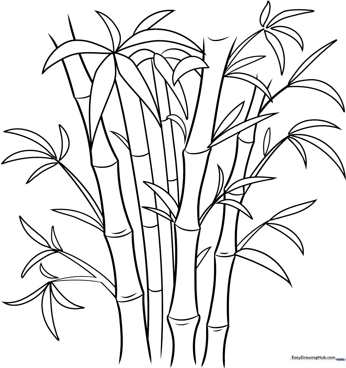 Black and white line art of bamboo stalks with segmented nodes, designed for children to color.