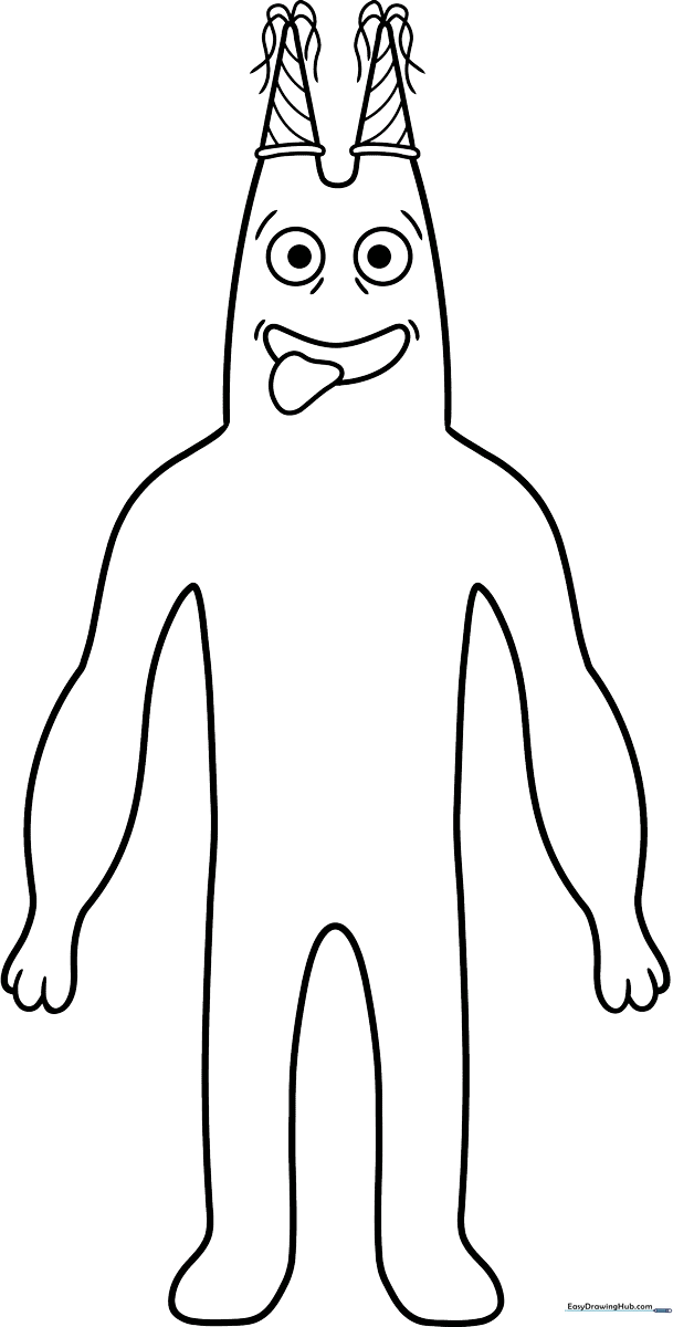 Black and white line art of Banban from Garten of Banban, featuring his signature horns and friendly expression, ready for coloring.