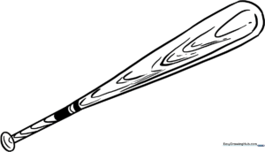 Clean line art of a wooden baseball bat with a taped handle, ready for coloring on a white background.