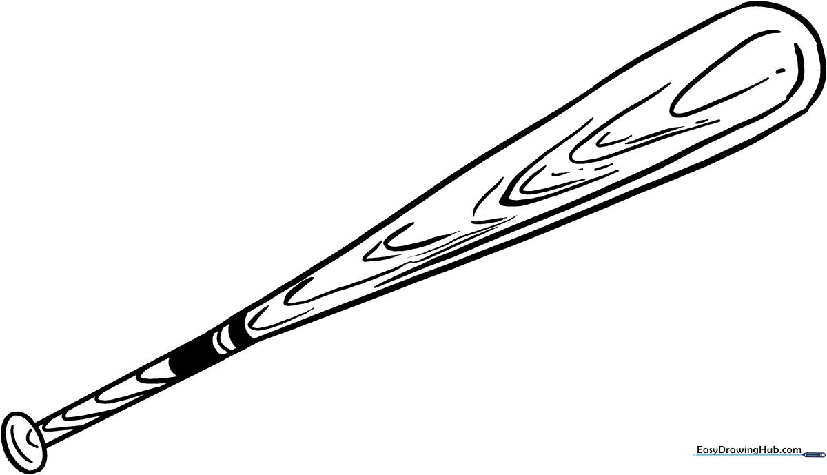 Clean line art of a wooden baseball bat with a taped handle, ready for coloring on a white background.