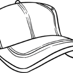 Clean line art of a baseball cap with a curved brim and button top, ready for children to color and customize.