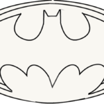 Black and white outline of the classic Batman bat-shaped logo on a white background, ready for coloring.