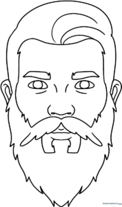 Black and white line art of a stylized beard, featuring clear outlines for easy coloring and texture practice.