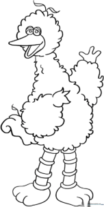 Black and white line art of Big Bird from Sesame Street, featuring clear outlines for easy coloring by children.