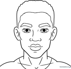 Detailed line art of a man's face with clear facial features, designed for coloring and portrait practice.