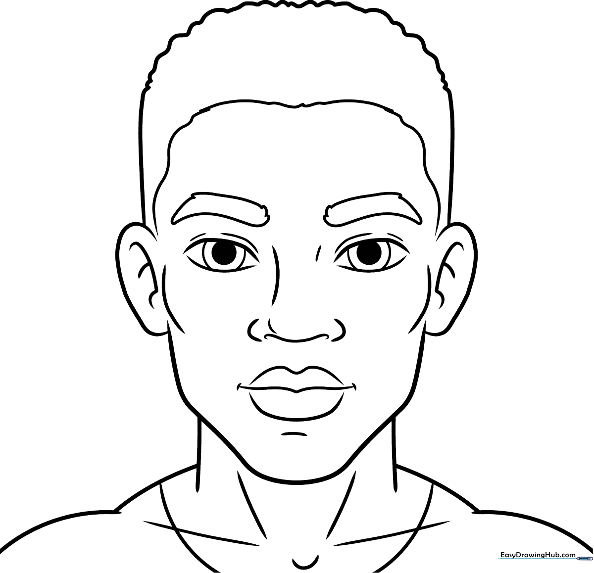 Detailed line art of a man's face with clear facial features, designed for coloring and portrait practice.