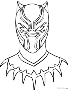 Black Panther character outline featuring bold lines for easy coloring, perfect for developing fine motor skills in young artists.