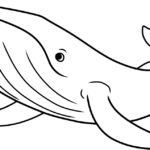 A friendly cartoon blue whale with a large eye and gentle smile, featuring clear, bold outlines for easy coloring by children.
