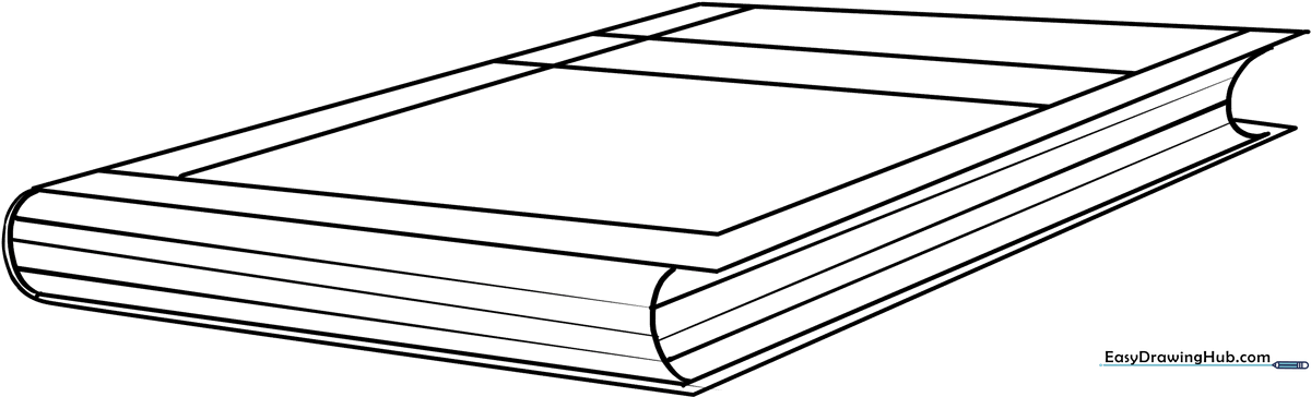Black and white line art of a closed book with thick outlines, designed for children to practice coloring within the lines.