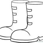 Black and white line art of a pair of classic winter boots with clear outlines, designed for children to color.