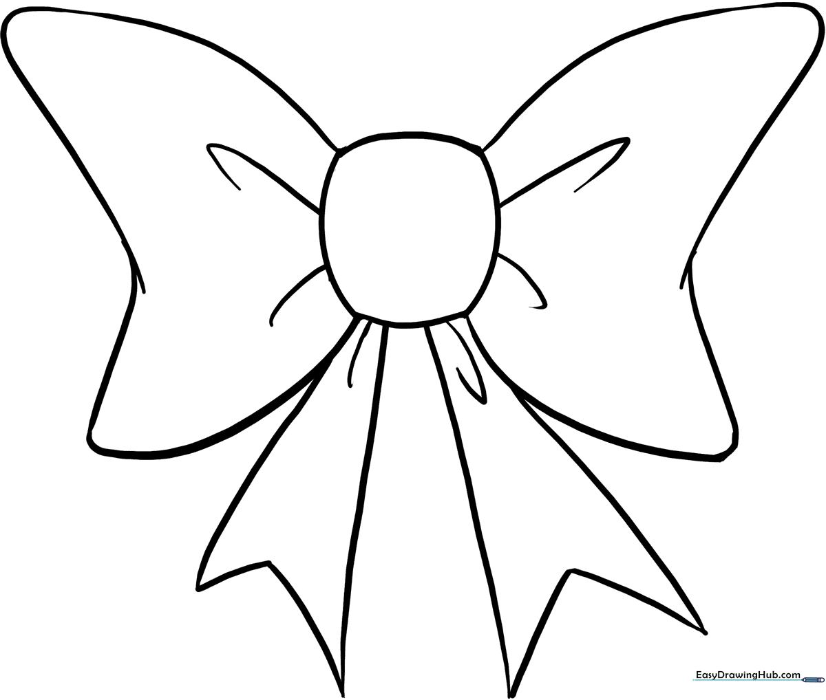 A clean, bold-lined illustration of a classic bow tie on a white background, designed for children to practice coloring and pattern creation.