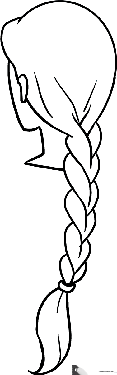 Black and white line art of a thick, three-strand braid, perfect for children to practice coloring within the lines.