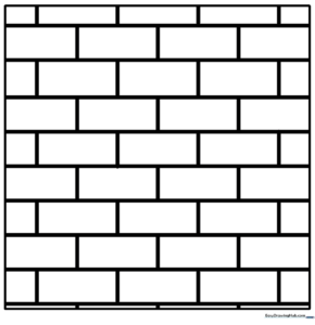 Black and white line art of a repeating brick wall pattern, designed for children to practice coloring within the lines.