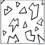 Black and white line art of a broken glass pattern featuring various triangular and polygonal shards for children to color.