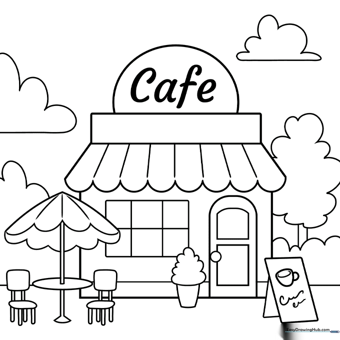 Cozy Cafe Coloring Page