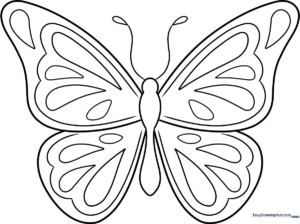 A simple, clean butterfly outline with thick lines, ideal for young children practicing staying within the borders while coloring.