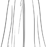 Line art illustration of a flowing superhero cape with bold outlines, designed for children to color and customize.