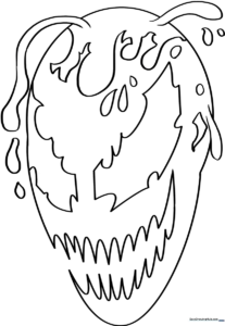 Detailed line art of the Marvel character Carnage, featuring sharp eyes and symbiote textures ready for coloring.
