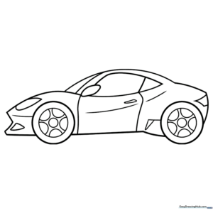 Printable sports car coloring sheet with clean lines for easy coloring by children