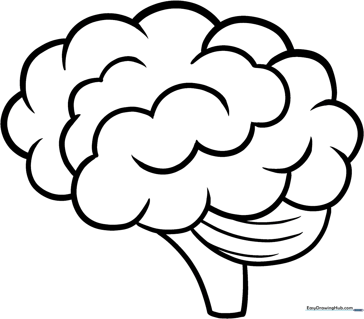 A friendly cartoon brain character with a smiling face, featuring clear, bold outlines perfect for young children to color.
