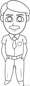 Black and white line art of a friendly cartoon father figure with clear outlines, designed for children to color with markers or crayons.